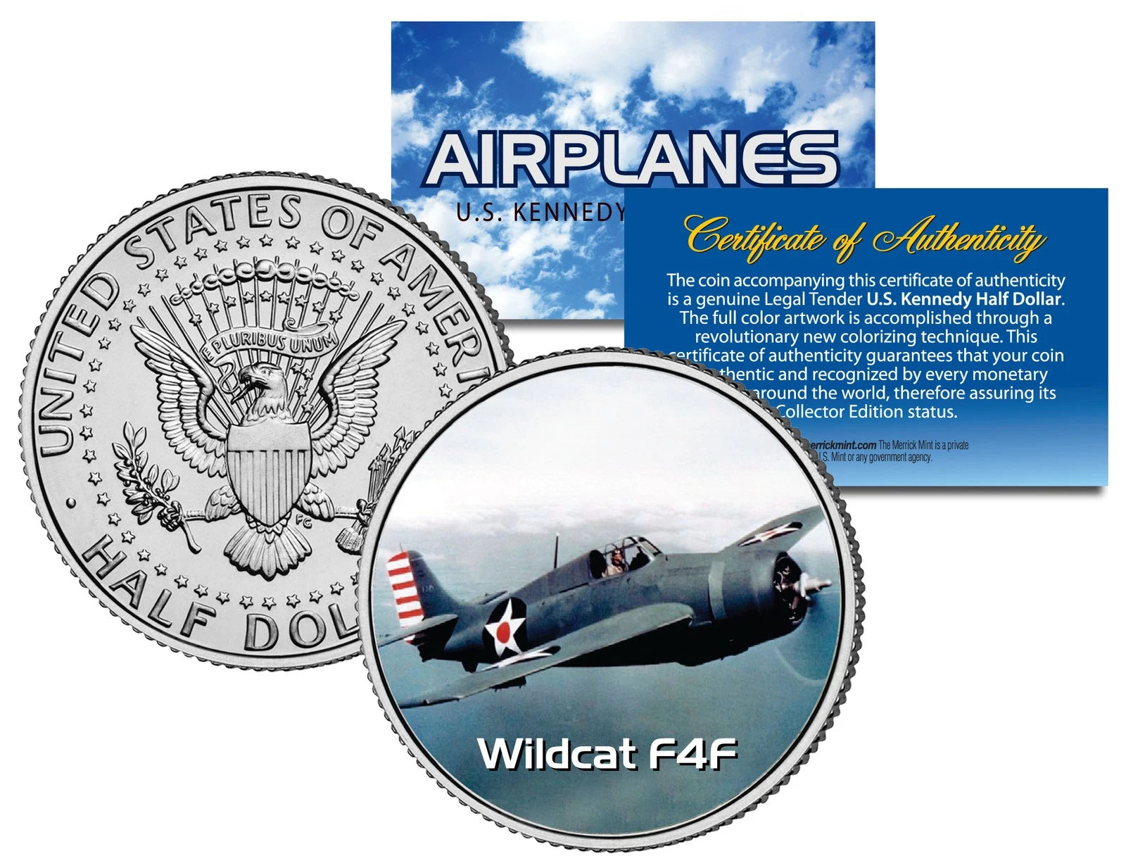 WILDCAT F4F * Airplane Series * JFK Kennedy Half Dollar Colorized US Coin-1