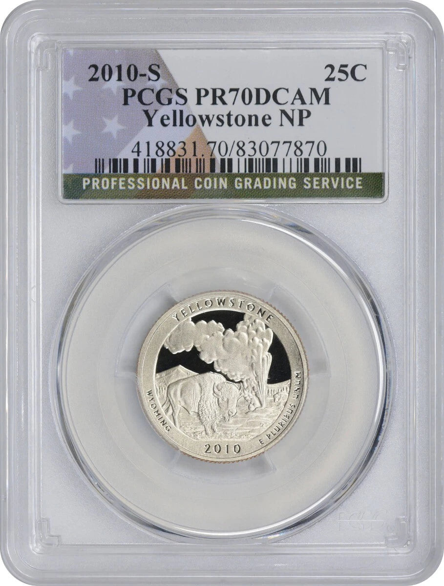 2010-S Flag Clad Yellowstone NP State Quarter PR70DCAM PCGS 70 Deep Cam-1