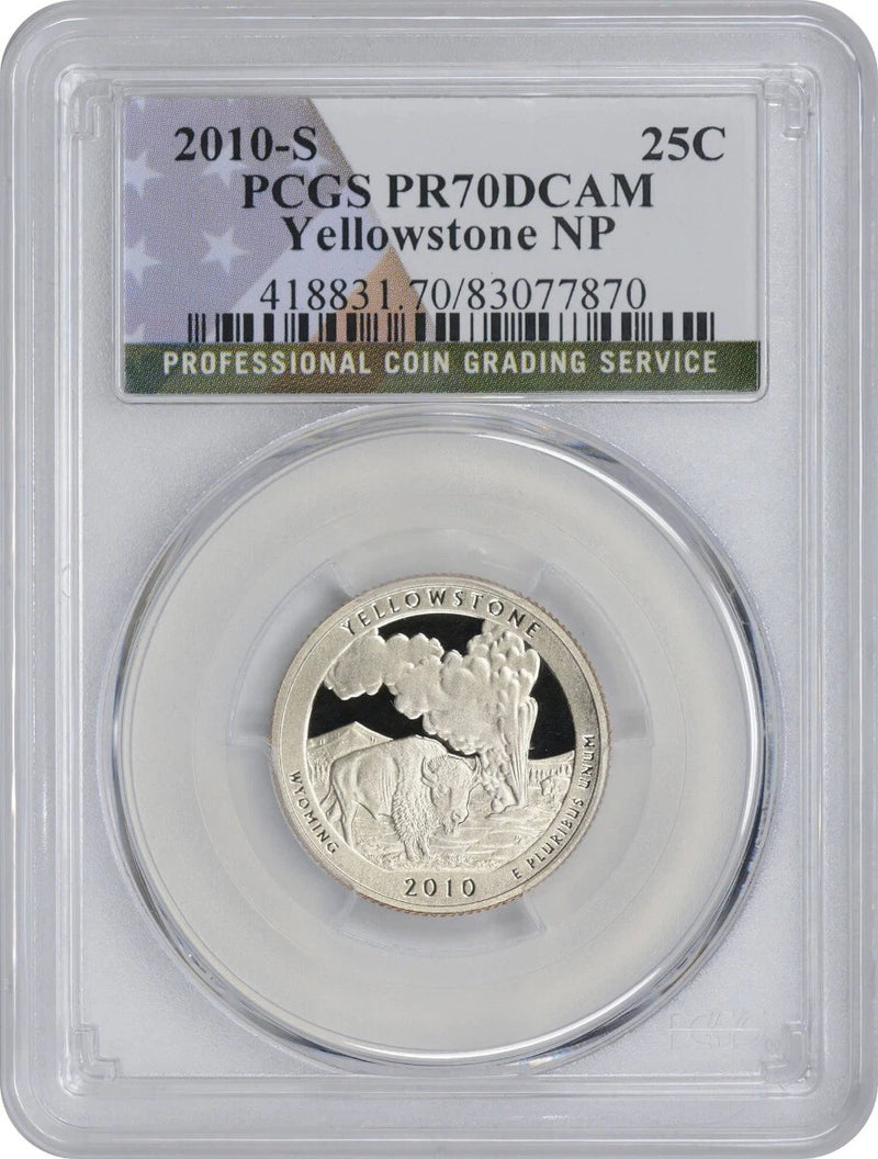 2010-S Flag Clad Yellowstone NP State Quarter PR70DCAM PCGS 70 Deep Cam-1