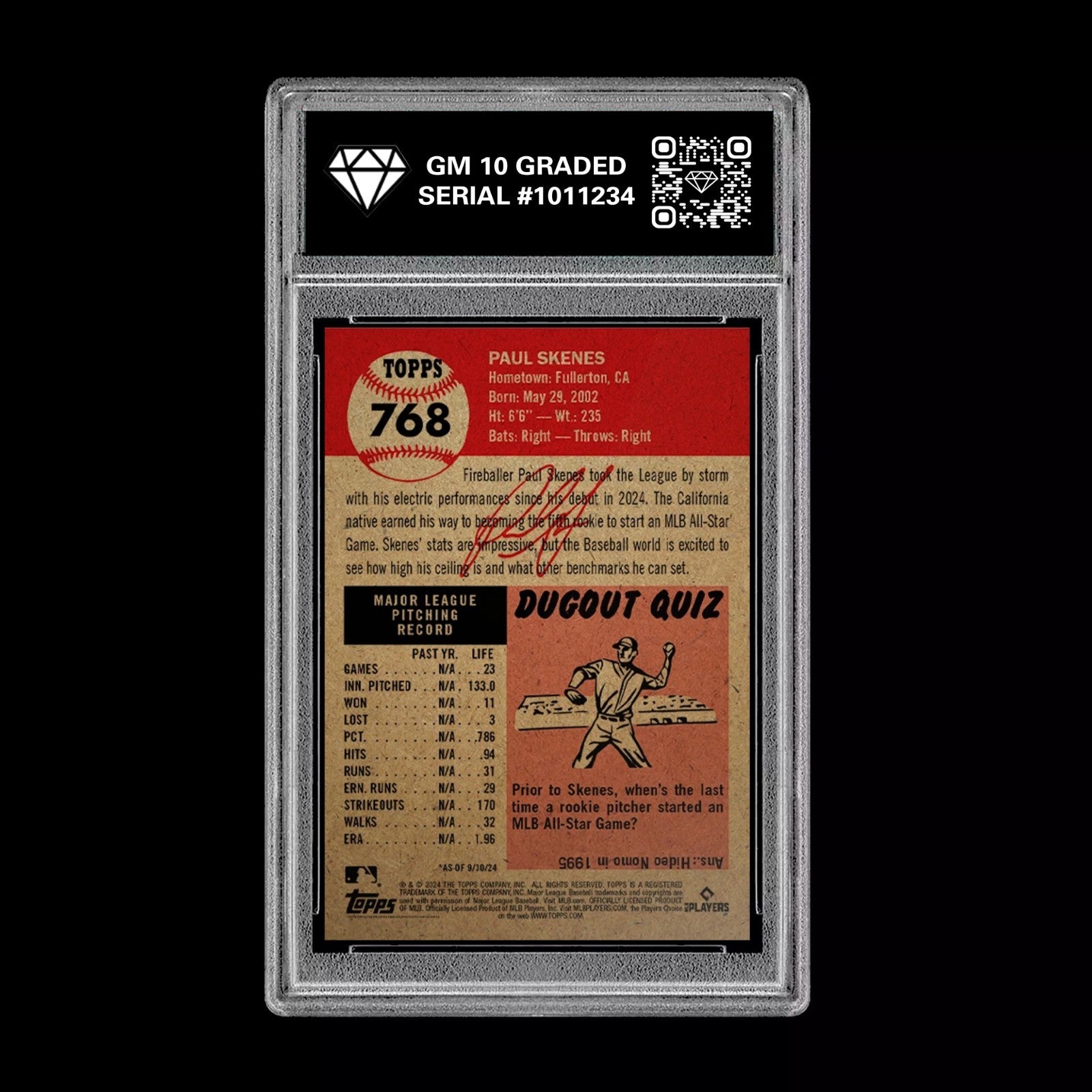 Graded 10 Paul Skenes RC #768 2024 Topps Living Card Pittsburgh Pirates Baseball