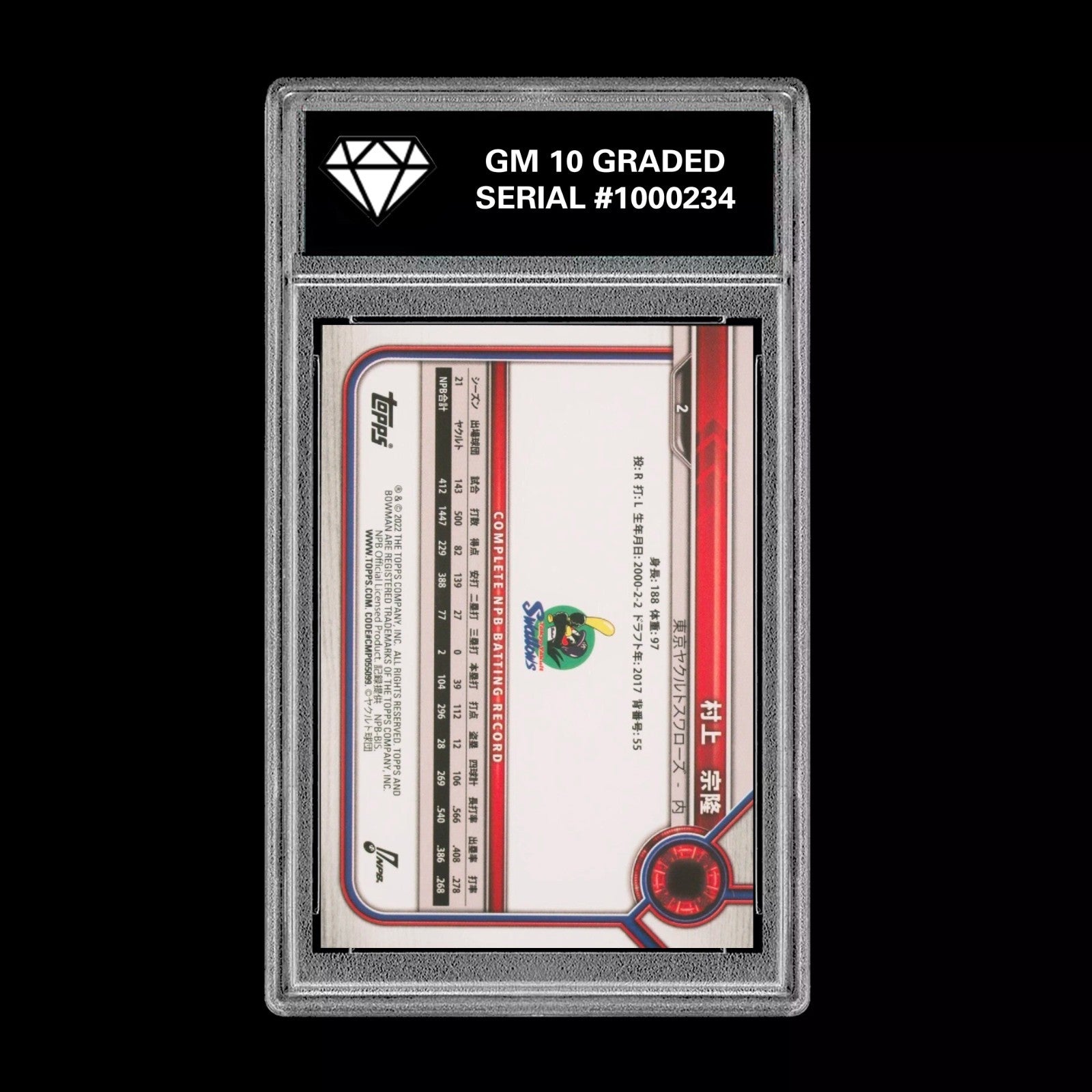 Graded 10 Munetaka Murakami 2022 Bowman NPB Japanese Baseball Card RC Rookie