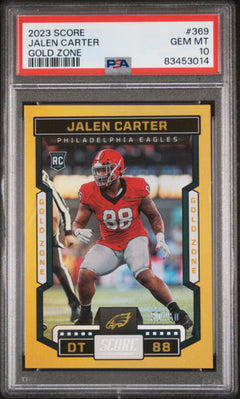 Graded 2023 Panini Score Jalen Carter #369 Gold Zone Rookie Football Card PSA 10-1