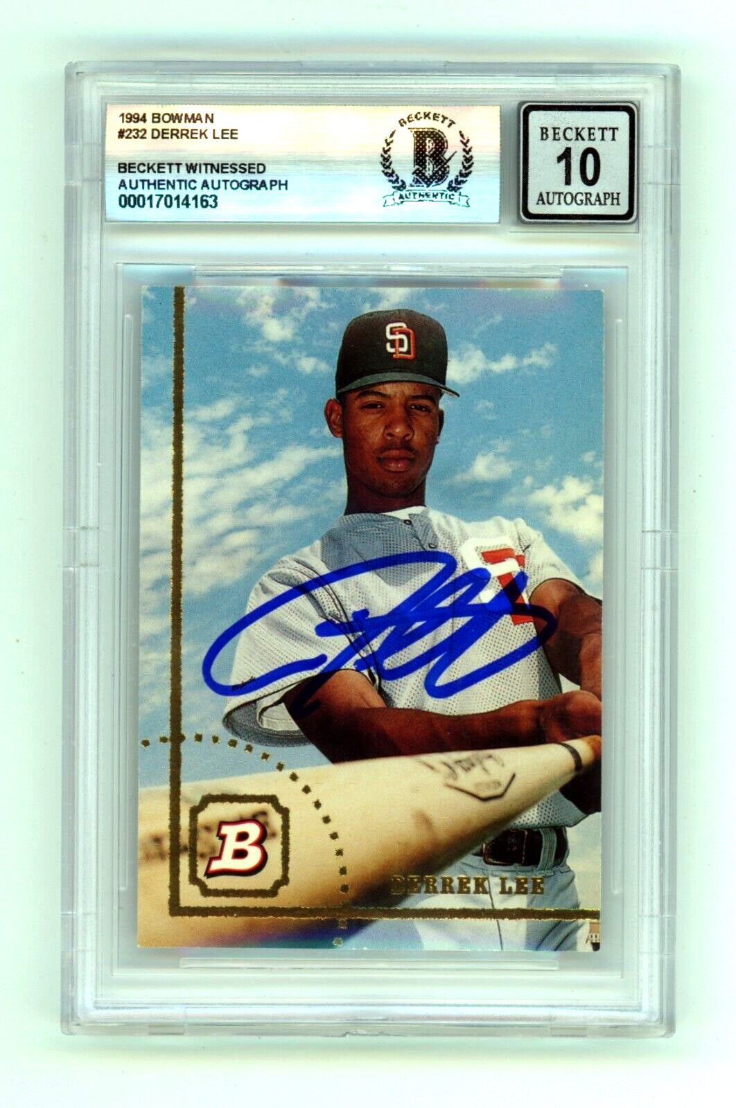 Derrek Lee 1994 Bowman #232 Rookie RC Signed Beckett Wit BAS BGS 10 Auto-1