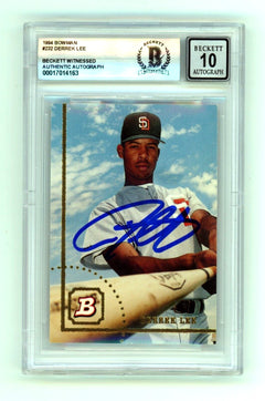 Derrek Lee 1994 Bowman #232 Rookie RC Signed Beckett Wit BAS BGS 10 Auto-1