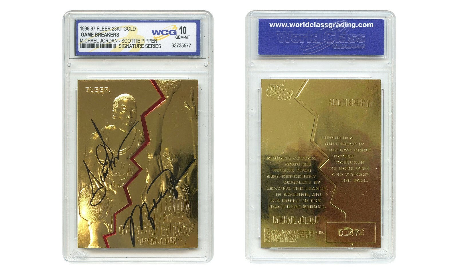 1996-97 JORDAN & PIPPEN FLEER Game Breakers 23K GOLD CARD Signature Series GM 10-1