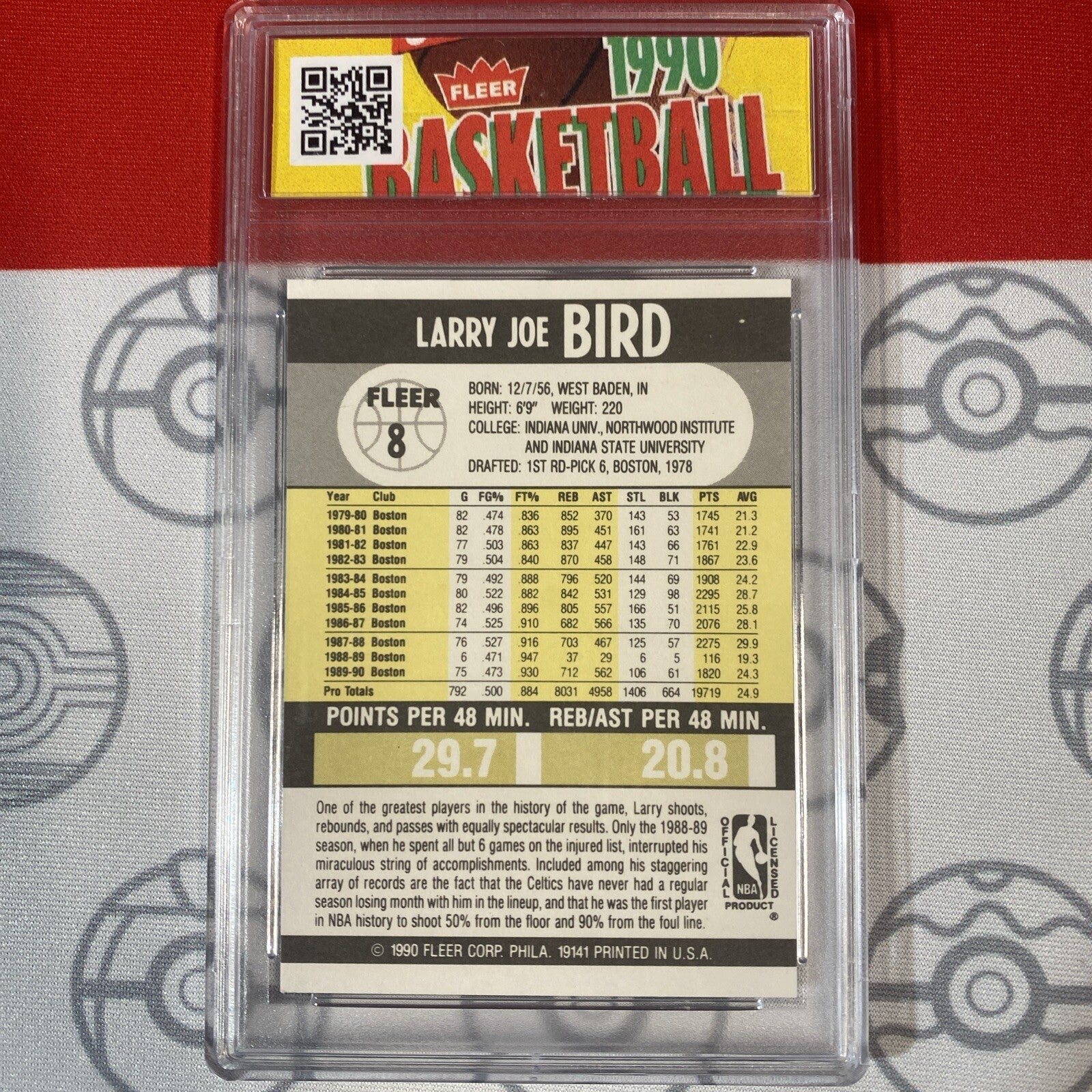 Graded 10 1990 FLEER BASKETBALL #8 LARRY BIRD CELTICS HOF GEM MINT