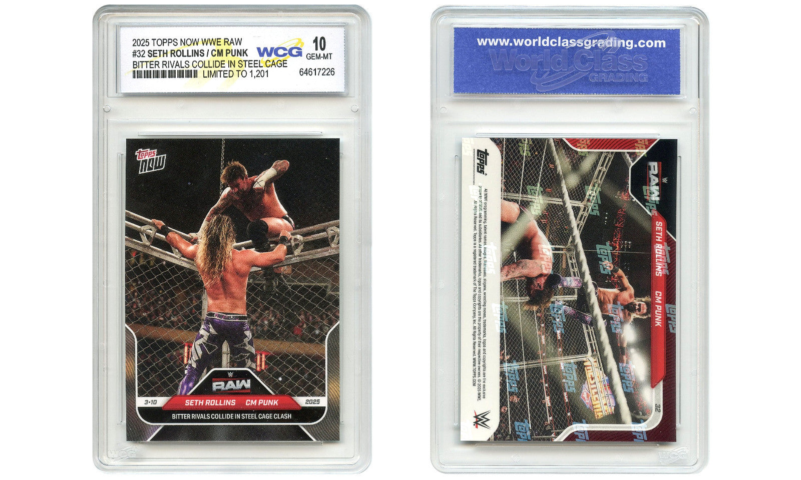 2025 WWE RAW Topps SETH ROLLINS / CM PUNK Rivals in Cage Card #32 - GEM MINT 10