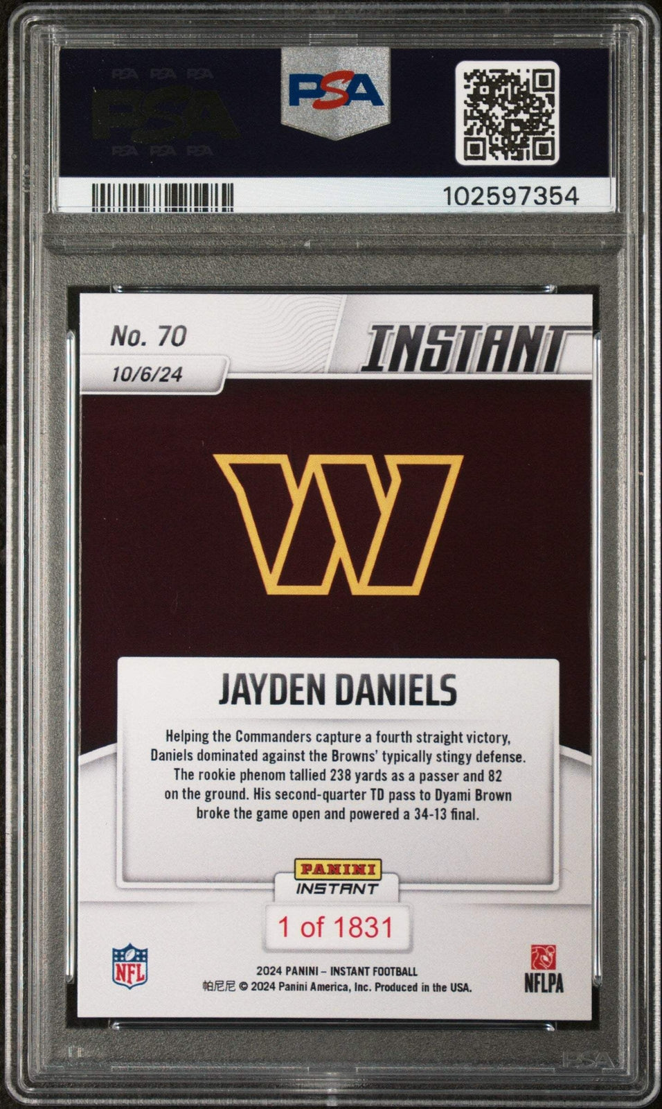 Graded 2024 Panini Instant NFL Jayden Daniels #70 Rookie RC Card PSA 10 Gem Mint-2