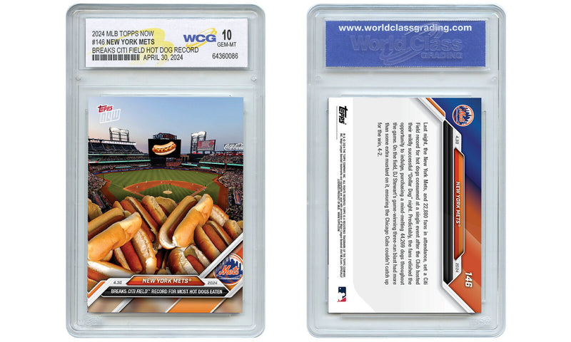 2024 Topps Now NY METS Breaks Citifield HOT DOG Record Card #146 - GEM MINT 10-2