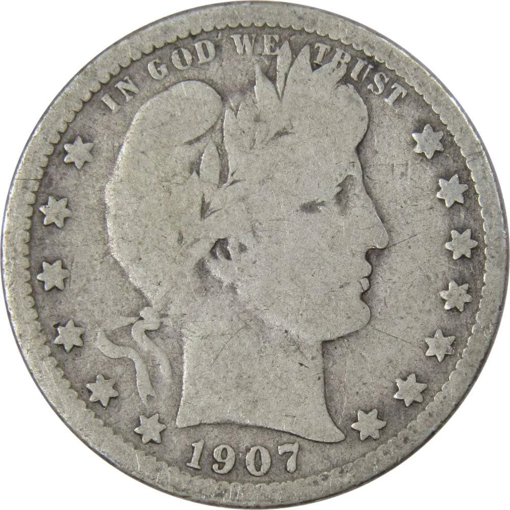 1907 O Barber Quarter Circulated Silver 25c Coin Collectible