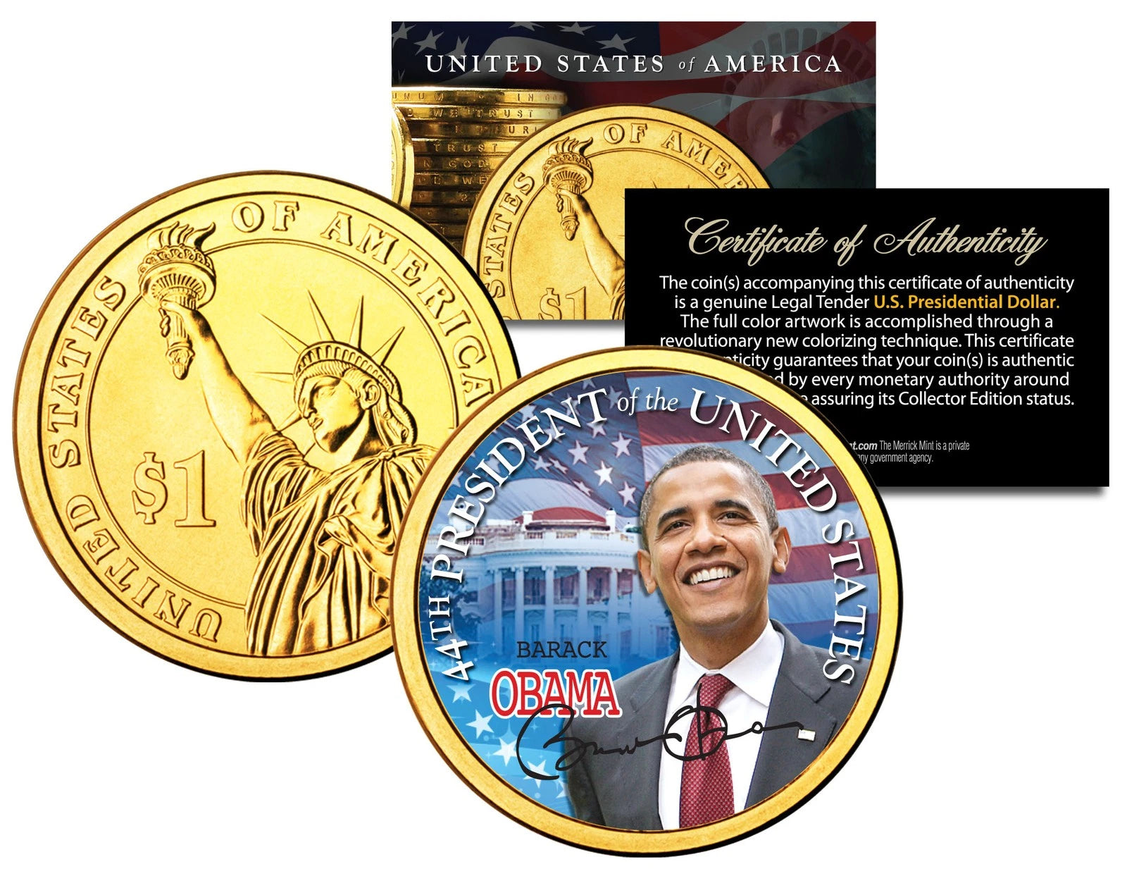 BARACK OBAMA * 44th President * Presidential $1 Dollar U.S. Coin 24K Gold Plated