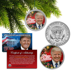 DONALD TRUMP Genuine XMAS JFK Half Dollar Coin in Christmas Ornament Tree Holder-1
