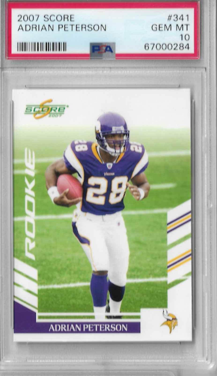 Graded 2007 Score Adrian Peterson #341 Rookie RC Football Card PSA 10 Gem Mint-1