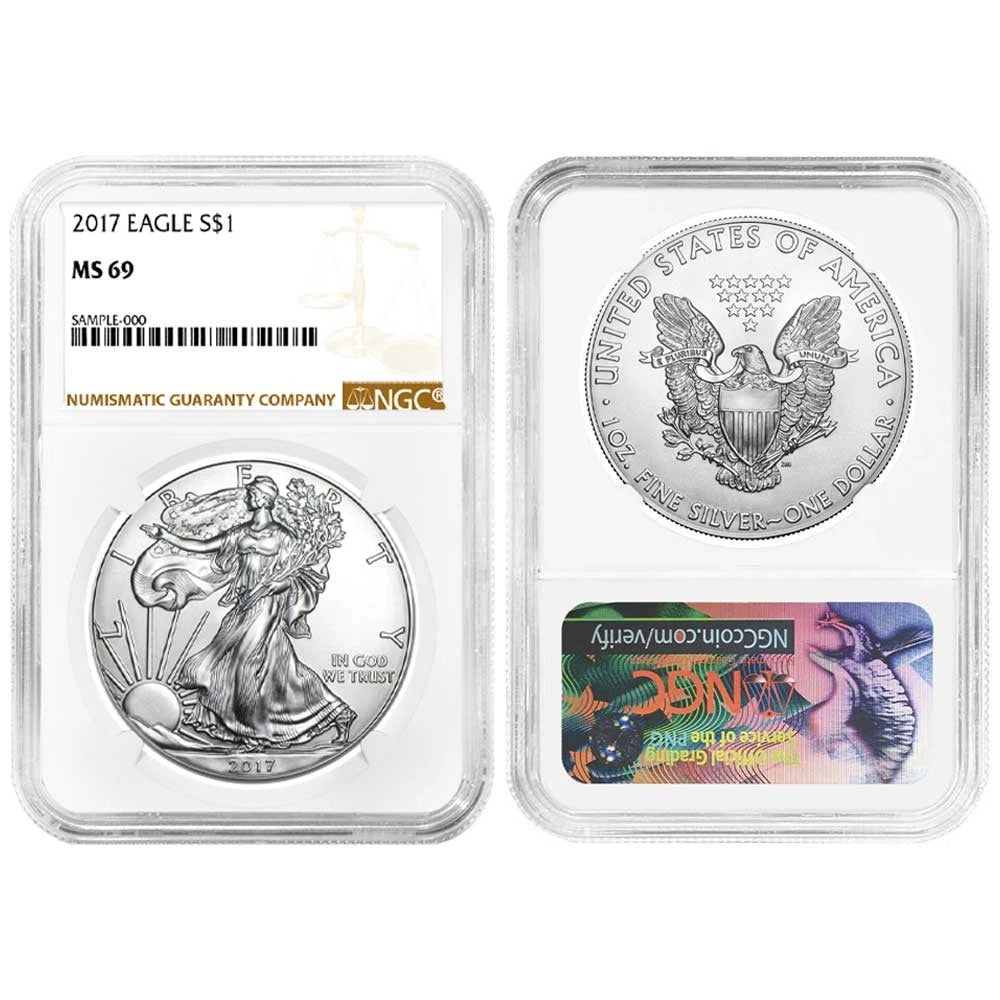 Moneda de plata americana NGC MS69 de $1 de 2017 con etiqueta marrón-3
