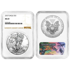 Moneda de plata americana NGC MS69 de $1 de 2017 con etiqueta marrón-3