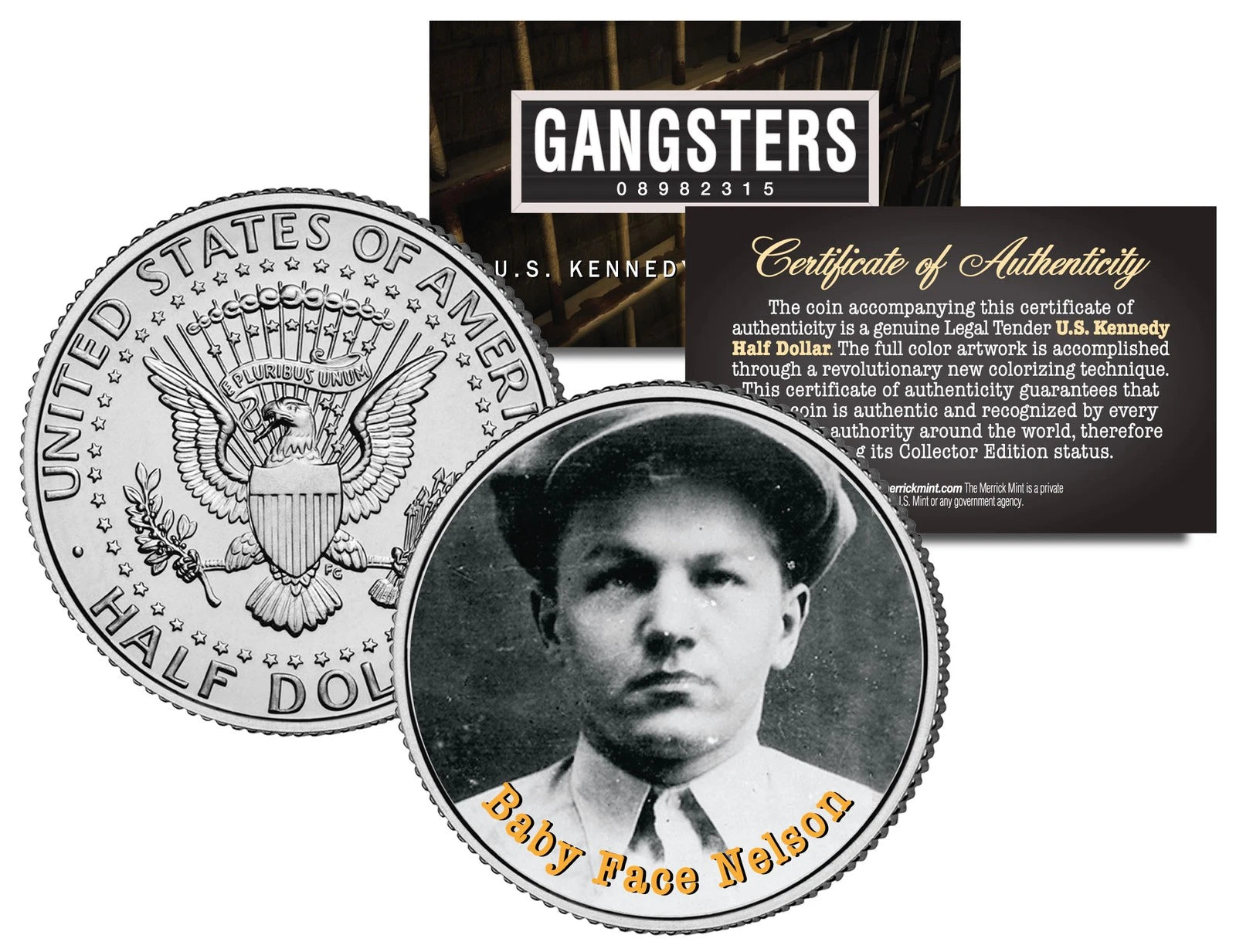 BABY FACE NELSON Gangster Bank Robber JFK Kennedy Half Dollar US Colorized Coin