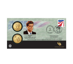 2015 John F. Kennedy One Dollar Coin Cover - 2 coins P&D with stamp-2