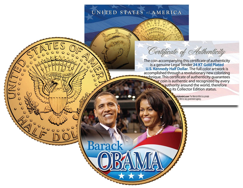 BARACK & MICHELLE OBAMA 2008 JFK Kennedy Half Dollar U.S. Coin 24K Gold Plated-1