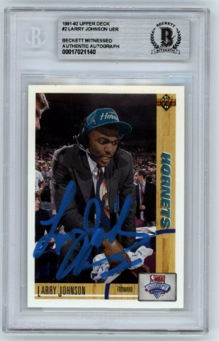 Larry Johnson 1991-92 Upper Deck #2 Signed Rookie RC Beckett BAS BGS Auto-1