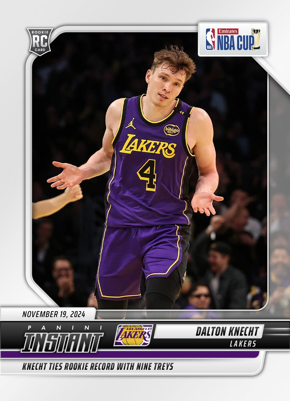 Graded 10 Dalton Knecht #135 LA Lakers Rookie RC 2024 Panini Instant NBA-2