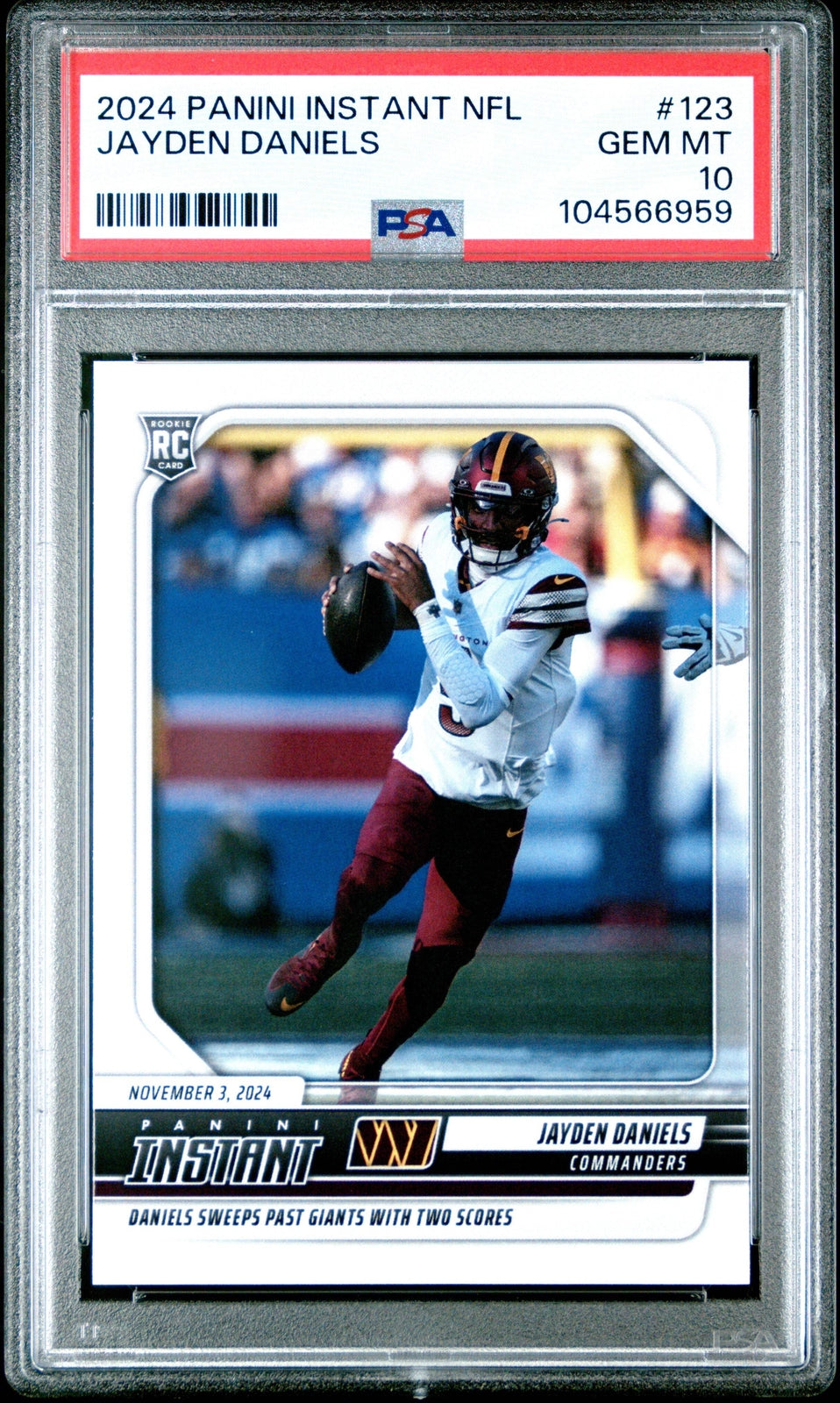 Graded 2024 Panini Instant NFL Jayden Daniels #123 Rookie Football Card PSA 10