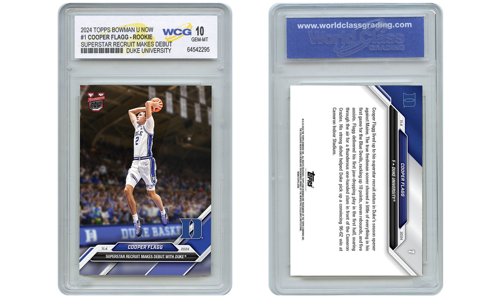 2024 Topps Bowman COOPER FLAGG True Rookie Card #1 Duke RC - Graded GEM-MINT 10-2