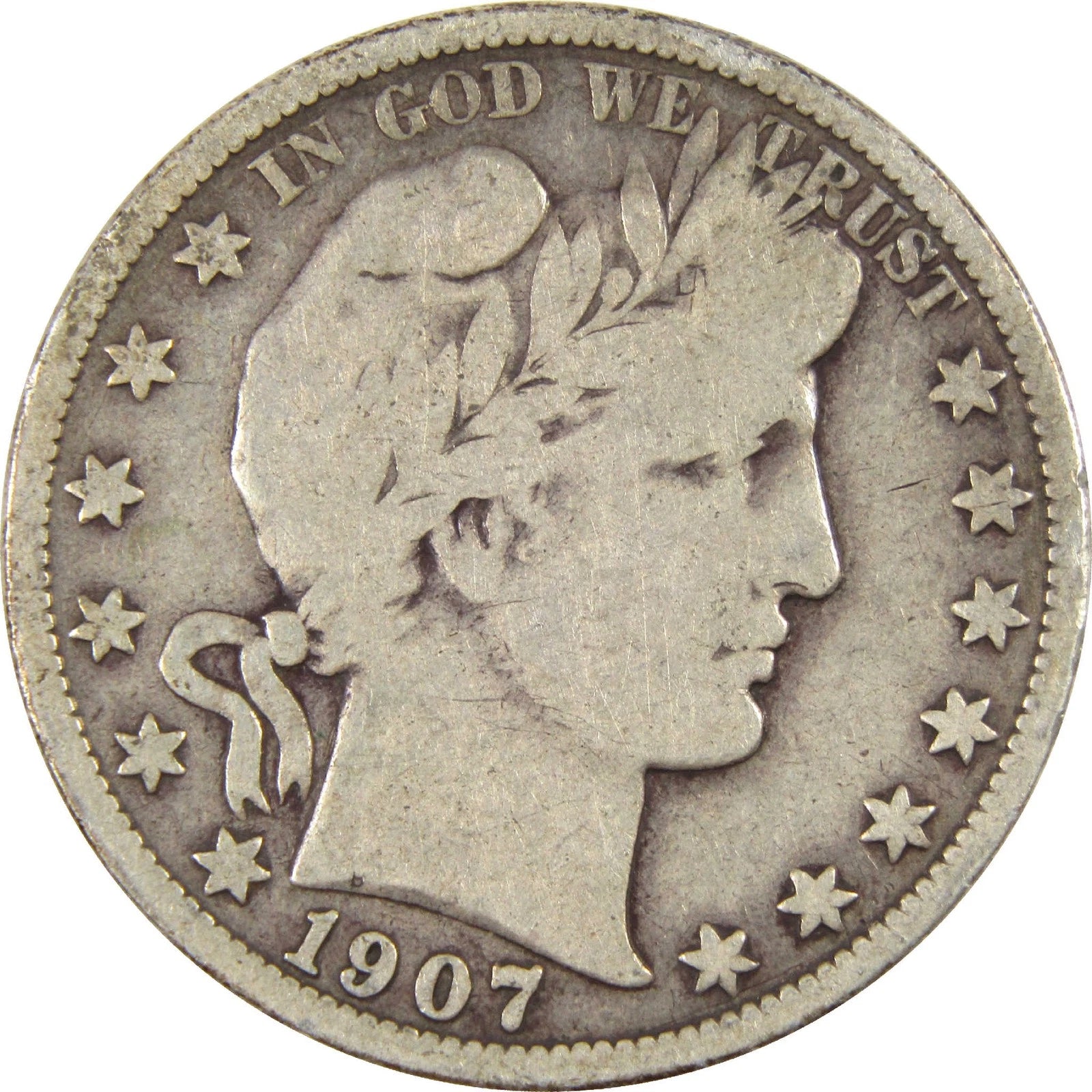 1907 Barber Half Dollar G Good Silver 50c Coin-1