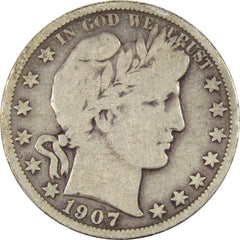 1907 Barber Half Dollar G Good Silver 50c Coin-1