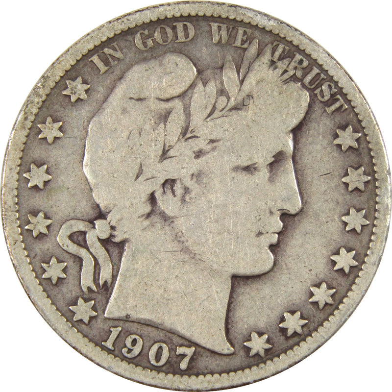 1907 Barber Half Dollar G Good Silver 50c Coin-1