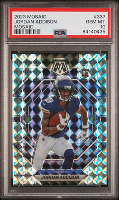 Graded 2023 Panini Mosaic Jordan Addison #337 Mosaic Rookie Football Card PSA 10-1