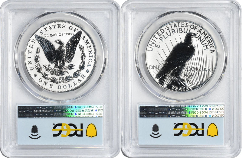 2023-S Morgan and Peace Silver Dollar 2-Coin Reverse Proof Set PR70 FDOI PCGS-2