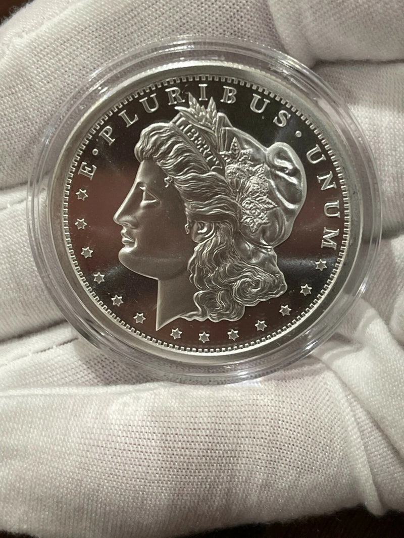 LOTE DE 2 Dólares de Plata Morgan Redondos de 1 oz Troy .999 Plata Sólida Fina **especial**-1