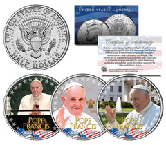 POPE FRANCIS * 2015 U.S. Visit * Papal Colorized JFK Half Dollar U.S. 3-Coin Set-1