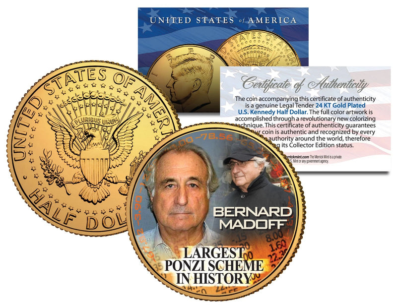 BERNARD MADOFF 24K Gold Plated JFK Half Dollar US Coin * LARGEST PONZI SCHEME *-1