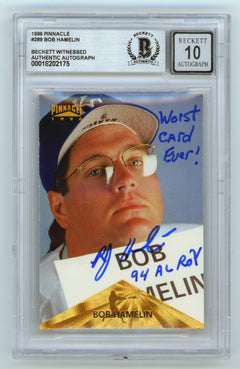 Bob Hamelin 1996 Pinnacle #289 Signed w/ Worst Card ROY Insc Beckett BGS 10 Auto-1