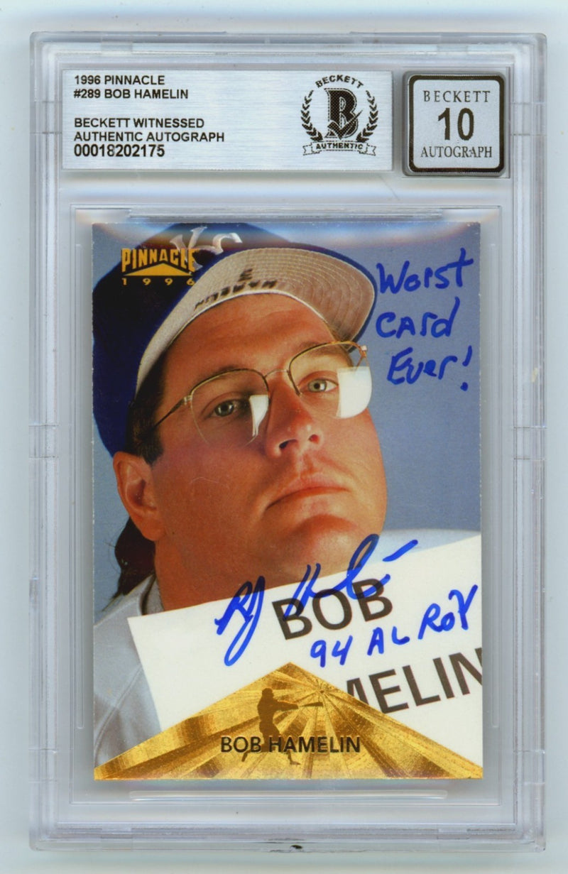 Bob Hamelin 1996 Pinnacle #289 Signed w/ Worst Card ROY Insc Beckett BGS 10 Auto-1