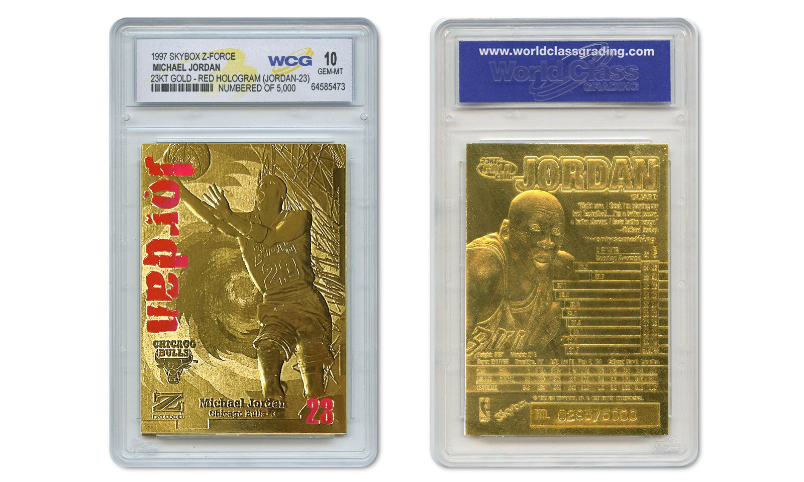 1997 MICHAEL JORDAN FLEER Z-FORCE 23K Gold Card RED HOLO LTD 5,000 - GEM MINT 10