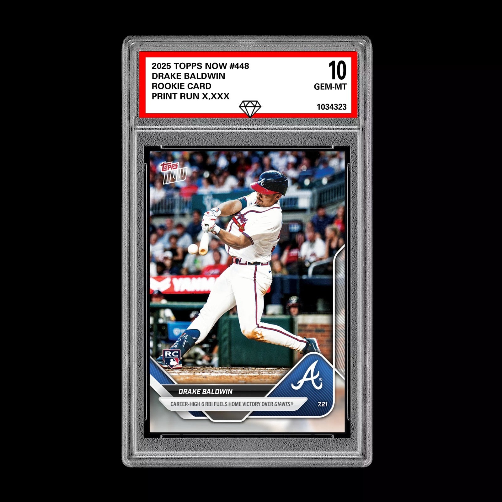 Graded 10 Drake Baldwin 2025 Topps Now #448 RC Rookie Atlanta Braves-1