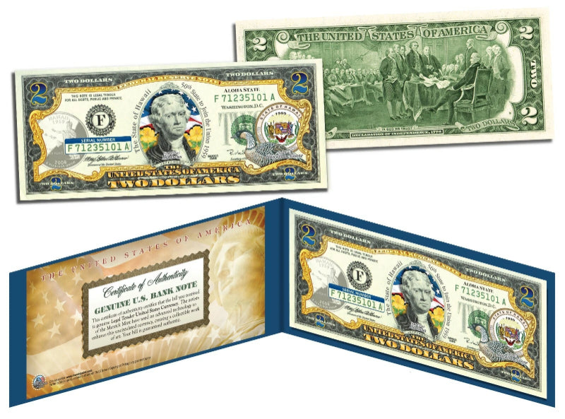 HAWAII Statehood $2 Two-Dollar U.S. Bill HI State Genuine Legal Tender