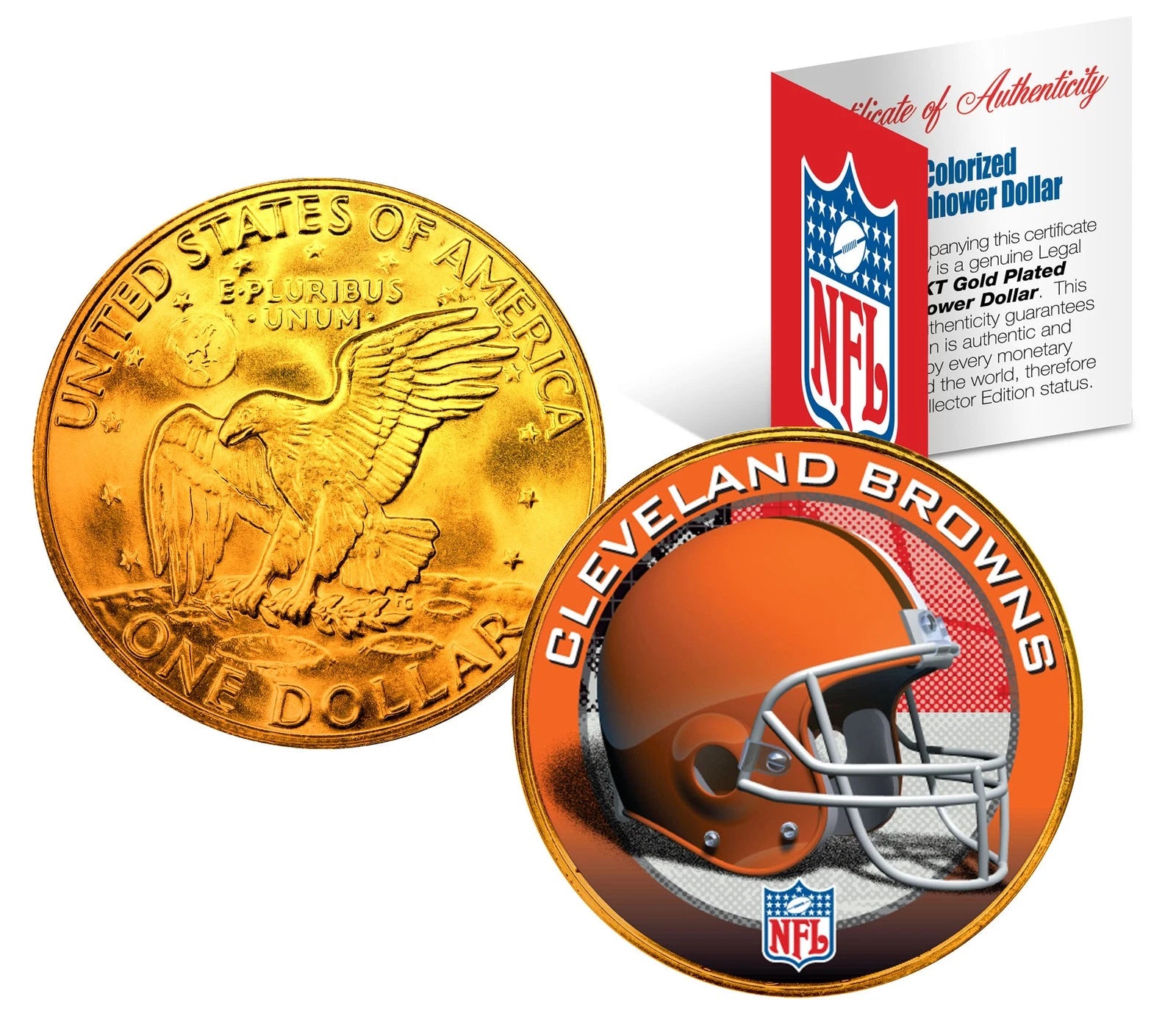 CLEVELAND BROWNS NFL 24K Gold Plated IKE Dollar US Coin * NFL LICENSED *
