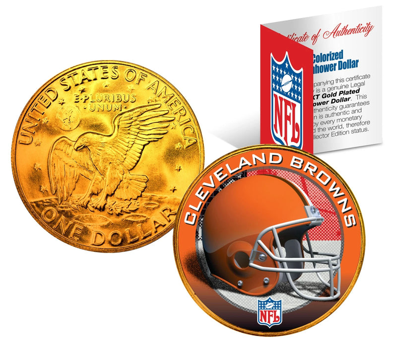 CLEVELAND BROWNS NFL 24K Gold Plated IKE Dollar US Coin * NFL LICENSED *-1