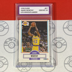 Graded 10 1990 Fleer James Worthy Card 97 MINT Los Angeles Lakers GEM MINT-1