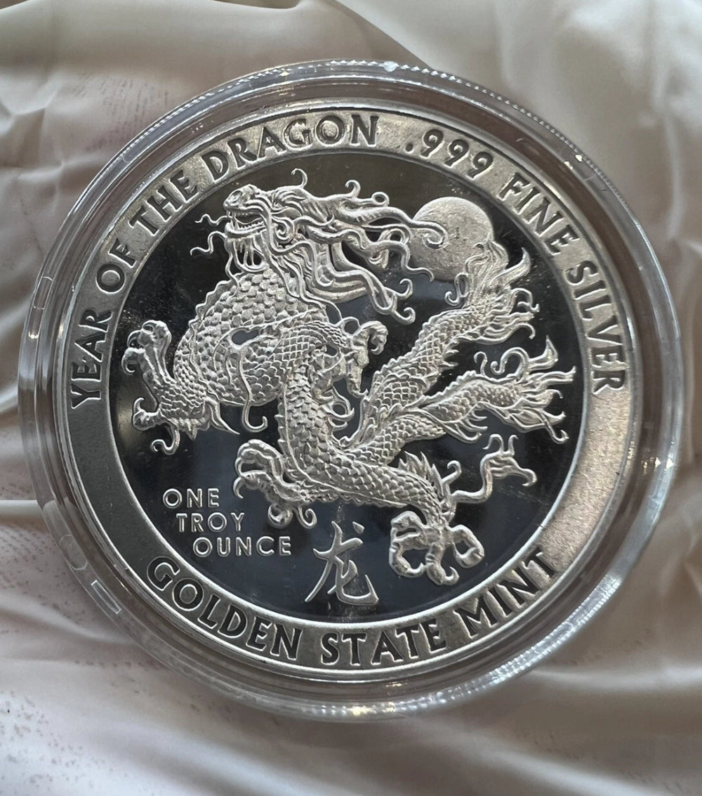 2024 Year of the DRAGON 1 oz .999 FINE SILVER BU ROUND IN A CAPSULE Gsm-4
