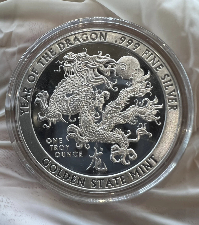 2024 Year of the DRAGON 1 oz .999 FINE SILVER BU ROUND IN A CAPSULE Gsm-4