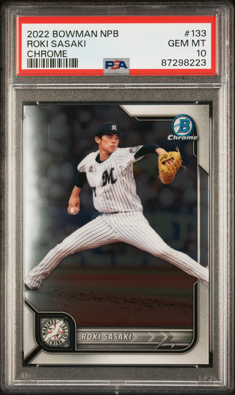 PSA 10 Roki Sasaki Chrome RC Dodgers Rookie #133 2022 Bowman NPB-1