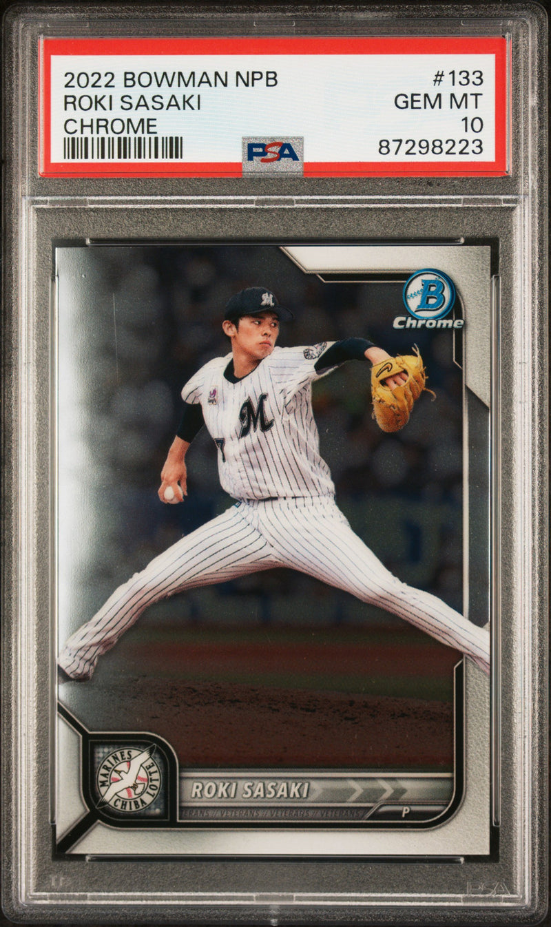 PSA 10 Roki Sasaki Chrome RC Dodgers Rookie #133 2022 Bowman NPB-1