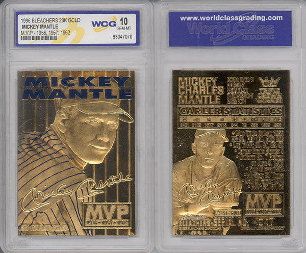 1996 MICKEY MANTLE 3-TIME MVP NY YANKEES 23K GOLD CARD - GRADED GEM-MINT 10-1
