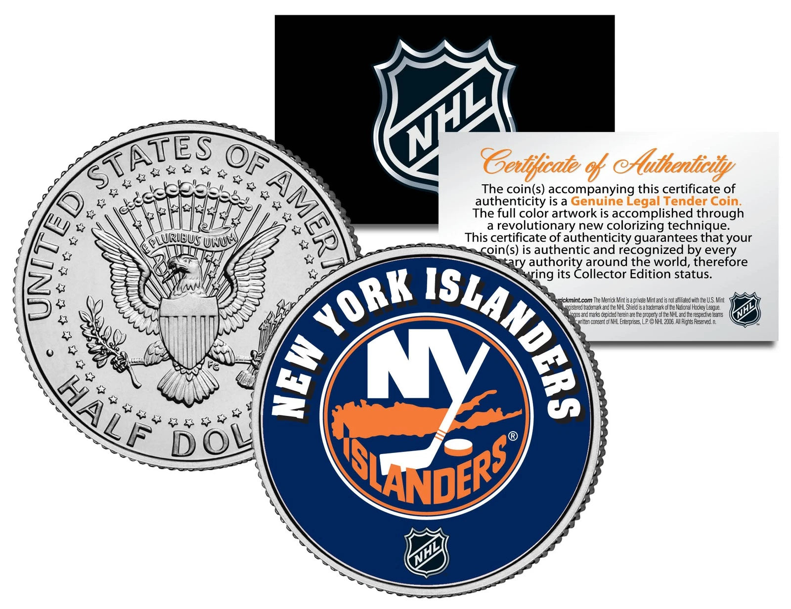 NEW YORK ISLANDERS NHL Hockey JFK Kennedy Half Dollar U.S. Coin * LICENSED *