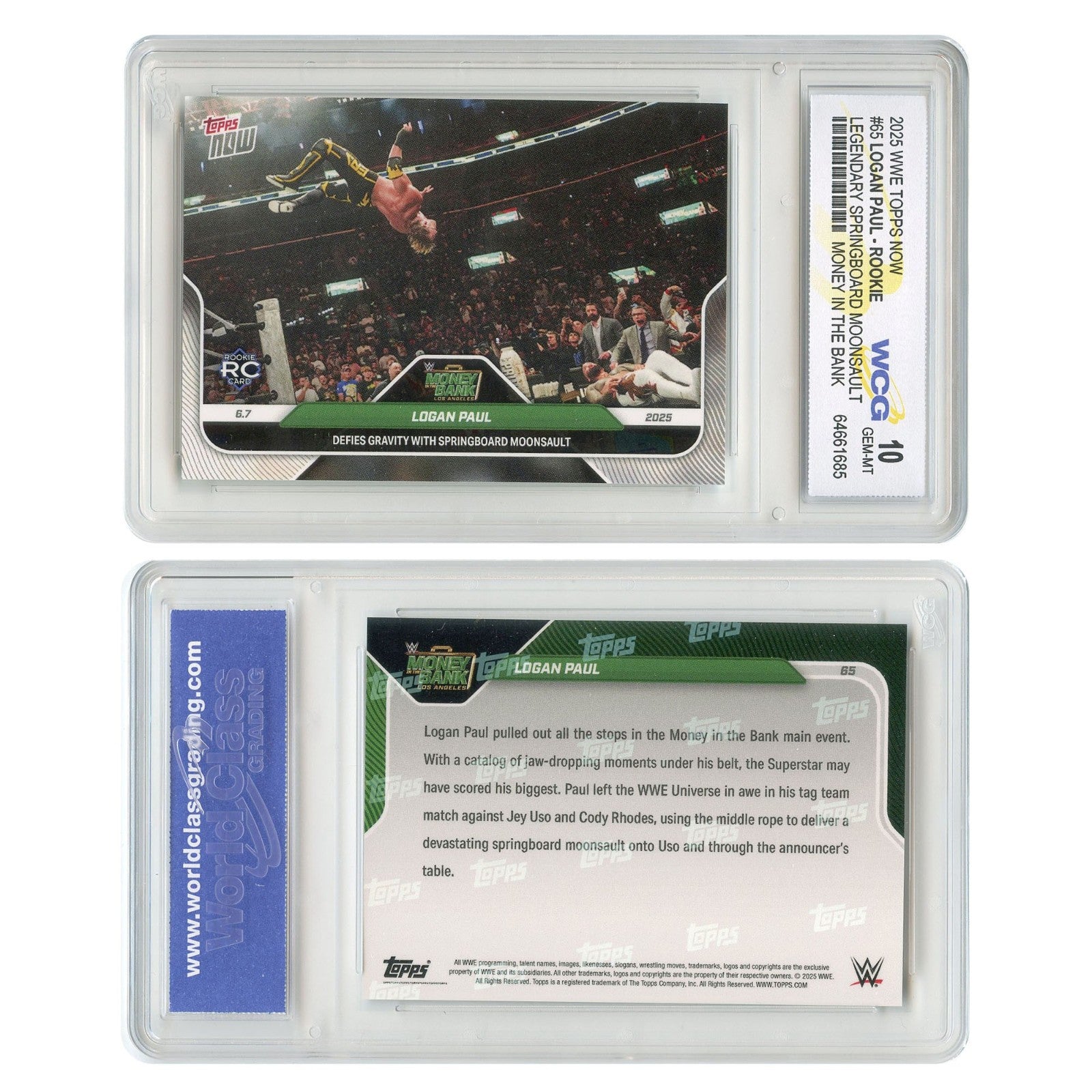2025 WWE Topps Now LOGAN PAUL Rookie Card RC #65 - Graded GEM MINT 10