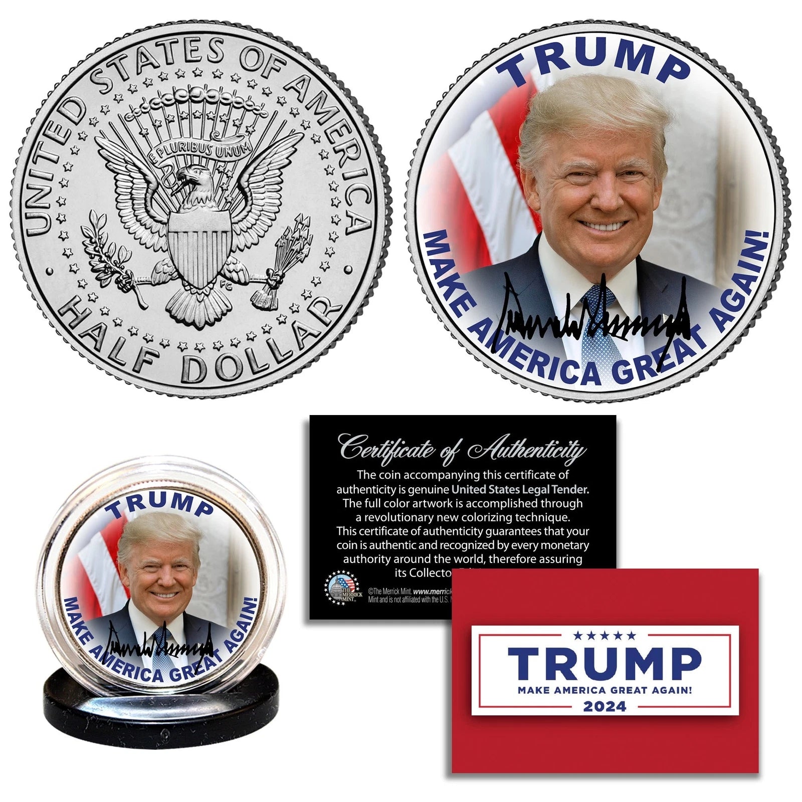 DONALD TRUMP PRESIDENT 2024 MAGA Official Authentic JFK Kennedy Half Dollar Coin